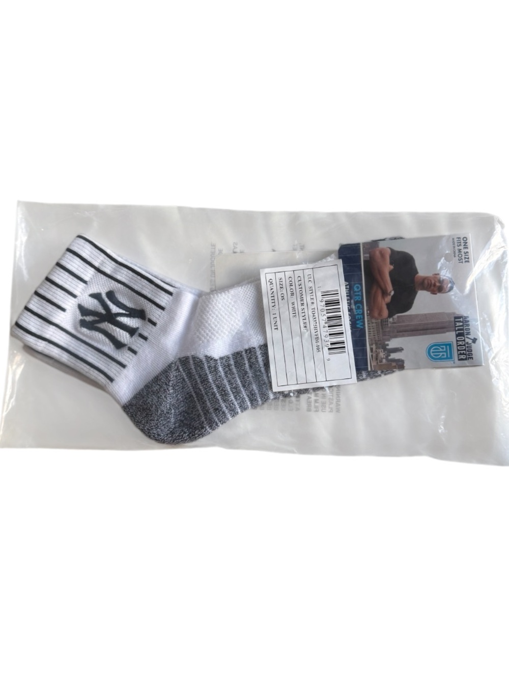 Men's Athletic Crew Socks - White & Gray with NY Logo